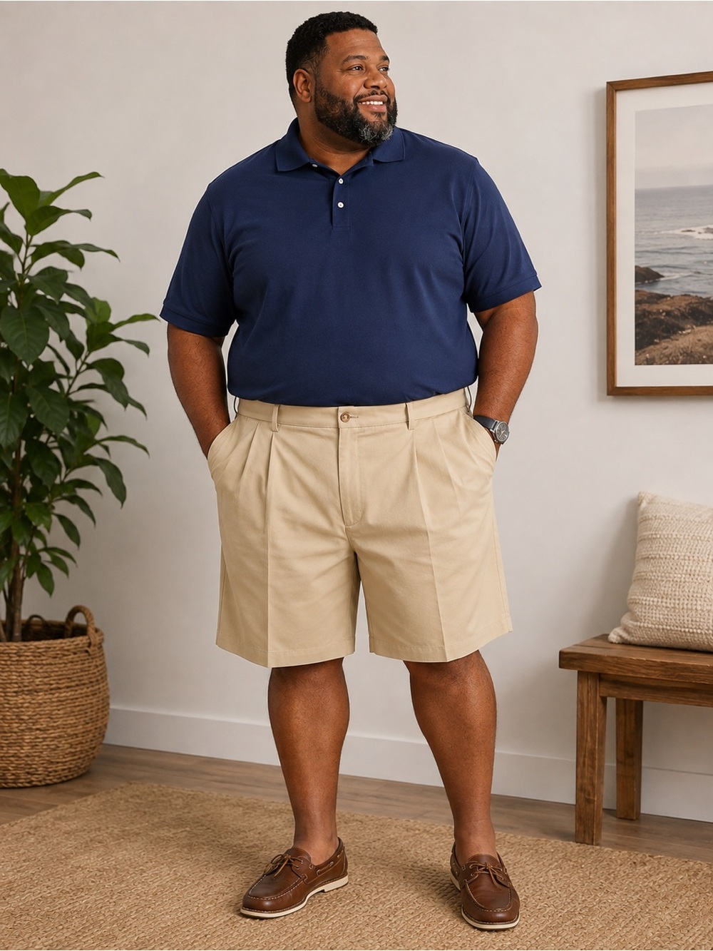 Roundtree & Yorke TravelSmart Big & Tall Pleated Khaki Shorts Size 44 Classic - Picture 3 of 8
